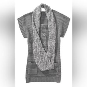 OP-Junior's short sleeve sweater tunic w/scarf, size:M 7/9, Grev Flannel.